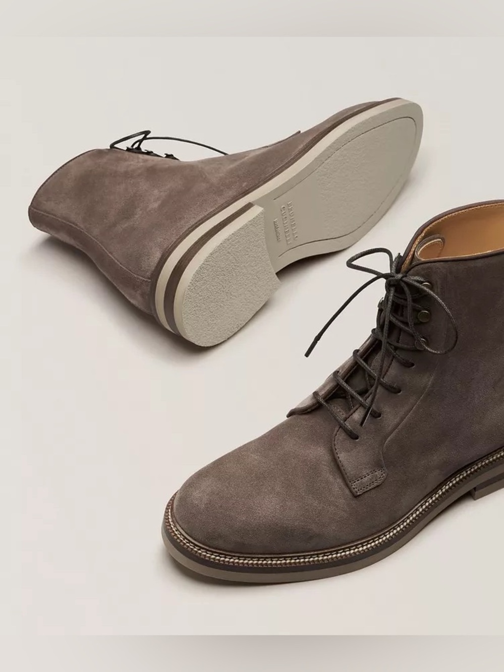 NWT Brunello Cucinelli $1750 Suede Lace-Up Boots Taupe | IT 44.5 / US 11.5